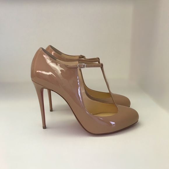 Christian Louboutin Nude Patent Leather T-Strap Heels - Picture 3 of 6